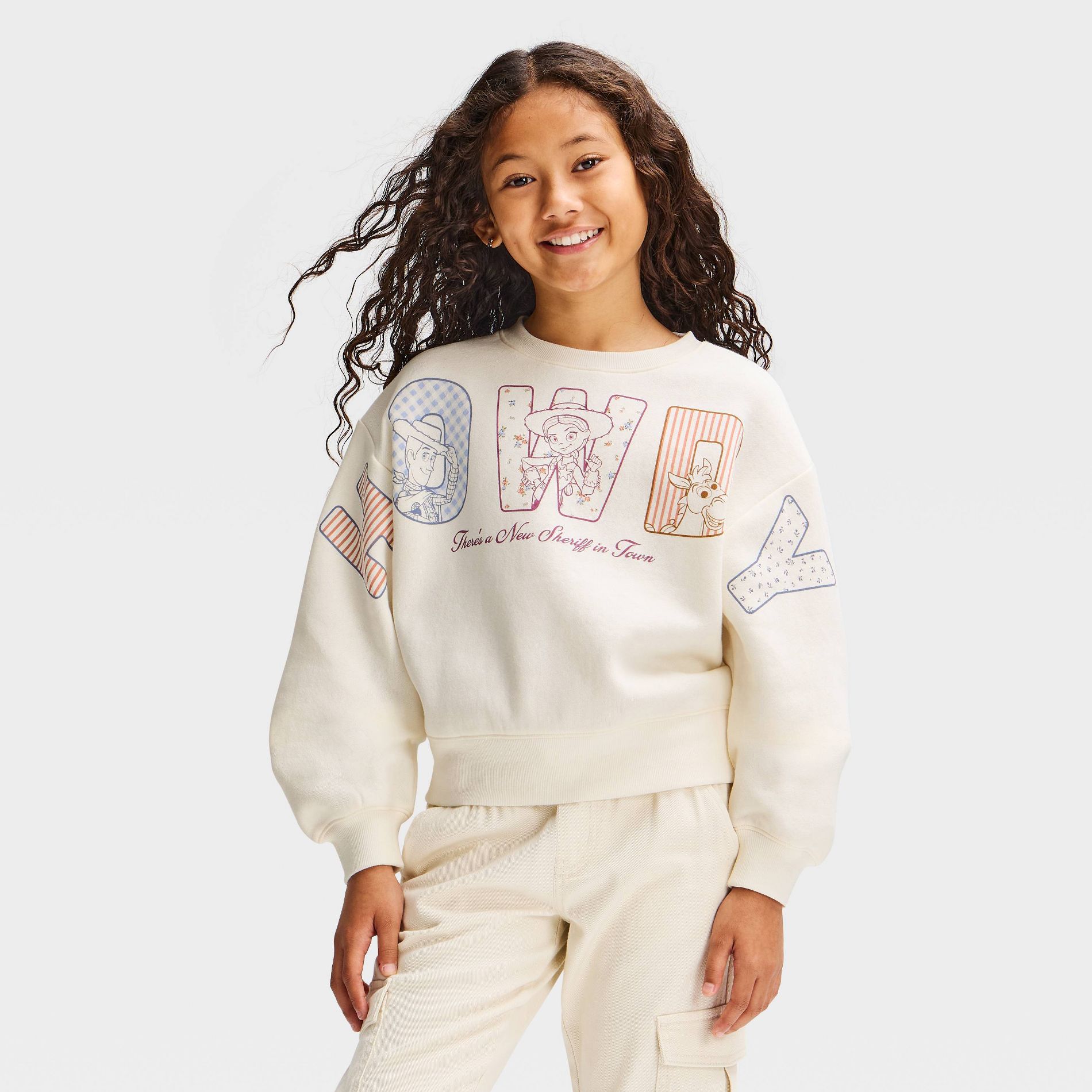 Girls' Disney Toy Story Jessie "Howdy" Fleece Pullover Sweatshirt - Ivory M