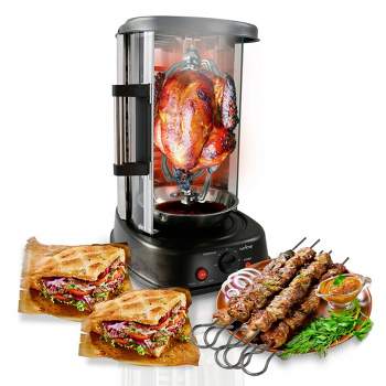 NutriChef PKRTVG34 Countertop 1500W Vertical Rotisserie Toaster Oven Cooker w/ Skewer Grill Rack & Drip Pan for Electric Multi Function Cooking