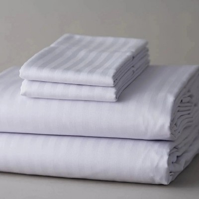 T-310 White Blended 6MM Satin Stripe Bed Sheets By Rifz Textiles