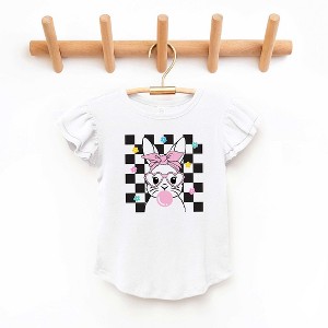 The Juniper Shop Checkered Groovy Bunny Toddler Flutter Sleeve Tee - 1 of 2
