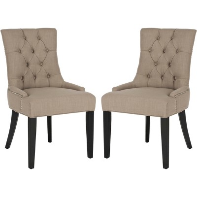 White Linen Upholstered Parsons Side Chair with Wood Legs