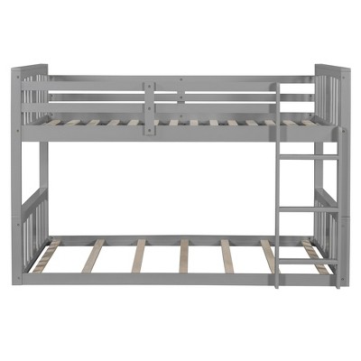 Bellemave Bunk Bed Twin Over Twin Bunk Bed with Ladder, with Full Length Guardrail, Montessori Floor Bunk Beds for Boys and Girls, Gray
