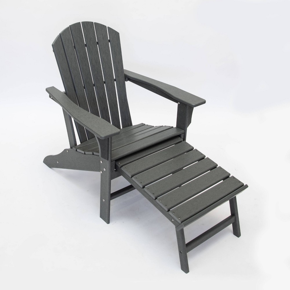 Hampton Outdoor Patio Adirondack Chair with Hideaway Ottoman Gray LuXeo