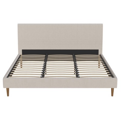 Ivory Velvet King Upholstered Bed with Tufted Headboard