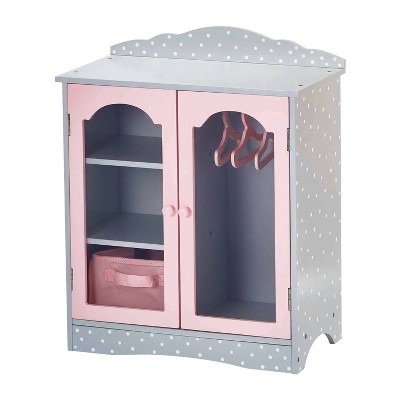 Olivia's Little World Polka Dots Princess Toy Closet with Hangers for 18" Dolls - Gray/Pink