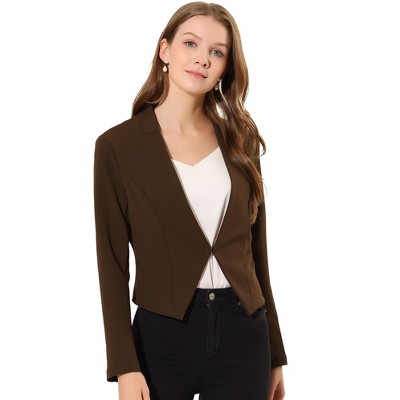 INSPIRE CHIC Women's Collarless Work Office Long Sleeve Cropped Blazers