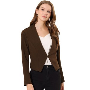 INSPIRE CHIC Women's Collarless Work Office Long Sleeve Cropped Blazers - 1 of 4