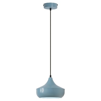 River of Goods 9.75" 1-Light Mika Powder Blue Metal Pendant: Adjustable Height, UL Listed, Dome Shade