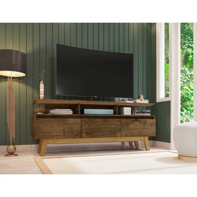 Rustic Brown Solid Wood TV Stand with Cabinet for 60" TVs