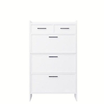 Vynxaria PVC Surface Shaker Shape Door Shoe Rack 3 Doors Shoe Cabinet With 2 Drawers With Open Space for Shoes