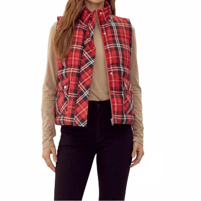 Women's Plaid Check Print Vest - Jodifl