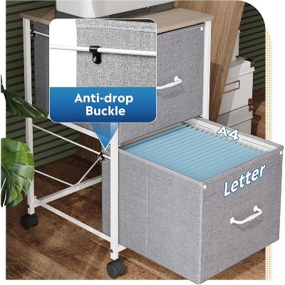 Light Gray Fabric and Steel 2-Drawer Mobile File Cabinet with Wooden Top