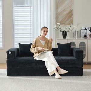 MOONMISS 78"Convertible Sleeper Sofa Bed with Pillows, Folding Mattress Couch, Removable Washable Floor Sofa for Small Spaces - 1 of 4