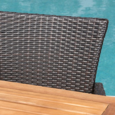 Beige and Multibrown Acacia Wood and Wicker 6 Person Outdoor Dining Set