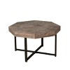 INFURNIC Coffee Tables Octagonal Wooden Coffee Table Retro Patchwork Design Sturdy Cross Metal Legs for Living Room, Brown, 29.1"*29.1"*17.7" - 2 of 4