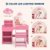 Kids Vanity with Lights, 2-in-1 Princess Makeup Desk & Chair Set, Open Bookshelf, Storage Cabinet & Shelves for Little Girls - 3 of 4
