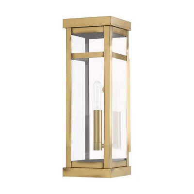 Antique Brass Lantern Wall Sconce with Clear Glass