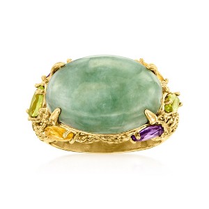 Ross-Simons Jade and 0.90 ct. t.w. Multi-Gemstone Ring in 18kt Gold Over Sterling - 1 of 4