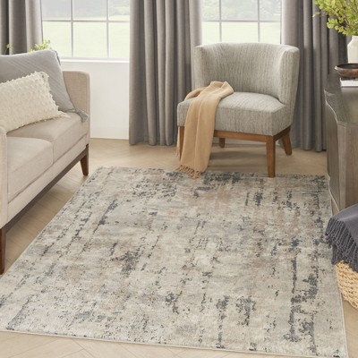 Beige Grey Abstract Synthetic 5' x 7' Reversible Rug