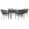 vidaXL 5 Piece Black PE Rattan Patio Dining Set - Outdoor Table with Tempered Glass Top & Cushioned Chairs for Garden, Backyard, and Patio - 2 of 4