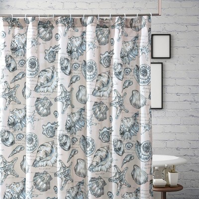 Cruz Linen Coastal Beach Scene Shower Curtain, 72x72 Inches