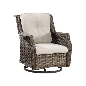 YARDSIGHT Outdoor Swivel Patio Chair with High Back – All-Weather PE Wicker Rattan Chair with Waterproof Cushion for Porch, Deck, Backyard & Balcony - 1 of 4