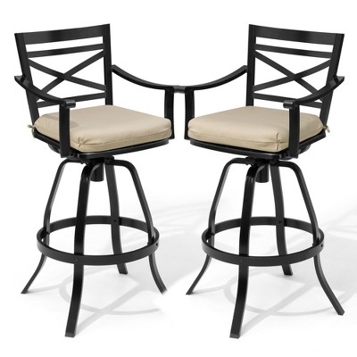 Crestlive Products Swivel Outdoor Bar Stools Set of 2 Patio Bar Height Chairs with Sunbrella Cushion and Cast Aluminum Frame