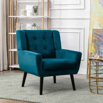 Modern Soft Velvet/Linen Upholstered Accent Chair with Armrests - ModernLuxe
