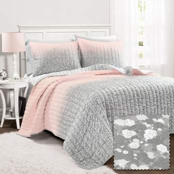 Home Boutique Glitter Ombre Metallic Print Quilt - Blush and Gray - Twin - 3 Piece Set