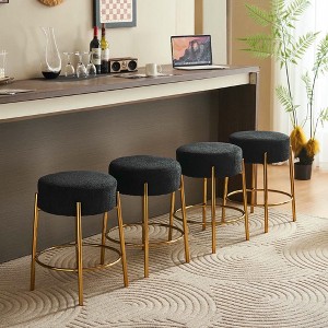 Resenkos Counter Bar Stools, Counter Stool,24" Tall, Round Bar Stools, Set of 2 - Contemporary Upholstered Dining Stools with Gold Legs,Black - 1 of 4
