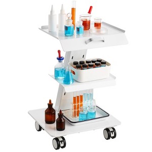 VEVOR Lab Trolley, 3-Layer Rolling Lab Cart, Metal Mobile Trolley with Swivel Wheels, Tray Rolling Clinic Cart 220 lbs Weight Capacity - 1 of 4