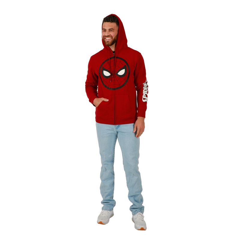 Marvel Spider-Man Mask Logo Long Sleeve Red Adult Zip-Up Hoodie, 2 of 7