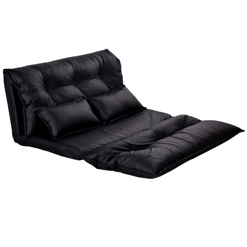 Costway PU Leather Foldable Modern Leisure Floor Sofa Bed Video Gaming 2 Pillows Black, 3 of 8