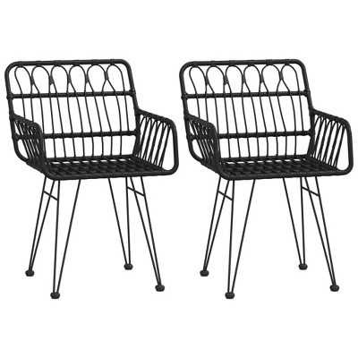 vidaXL Rattan Dining Chairs 2 Pcs, Patio Wicker Chair with Armrest, All-Weather Woven Rattan Wicker Chair