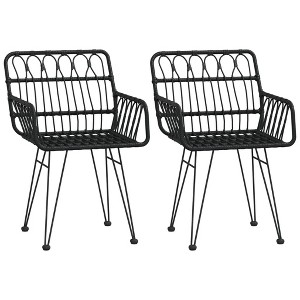vidaXL Rattan Dining Chairs 2 Pcs, Patio Wicker Chair with Armrest, All-Weather Woven Rattan Wicker Chair - 1 of 4