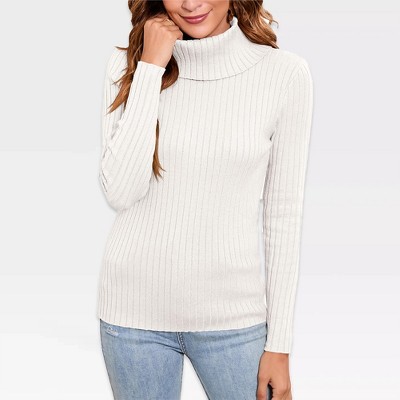 Womens Ribbed Knit Pullover Sweater with Turtle Neck and Long Sleeve Design