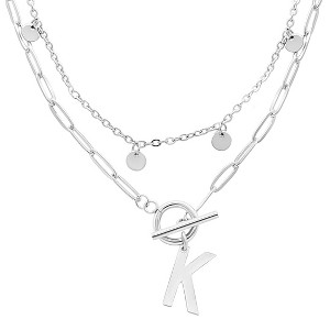 Adornia Tarnish Resistant Sterling Silver Plated Confetti And Paperclip Layered Initial Toggle Necklace - 1 of 3