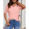 BLUEMING Elegant Women's V Neck Lapel Short Sleeve Cable Knit Sweater Top Breathable Pullover Casual V Neck Tee - 4 of 4