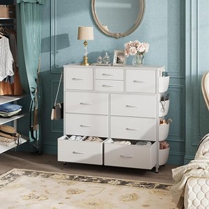 10-Drawer Storage Dresser with Side Pockets & Hooks for Bedroom, Living Room, Hallway, Closet, PU Finish, Sturdy Metal Frame, White - 1 of 1