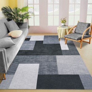 Washable Modern Geometric Rug Non Slip Low Pile Rug Soft Throw Floor Cover Foldable Indoor Carpet for Living Room Bedroom Playroom Nursery - 1 of 4
