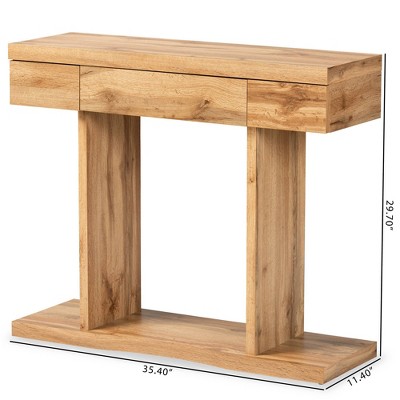 Oak Brown Finished Wood 3-Drawer Modern Console Table