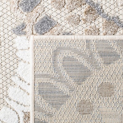 Grey and Ivory Floral Synthetic Square Indoor/Outdoor Rug