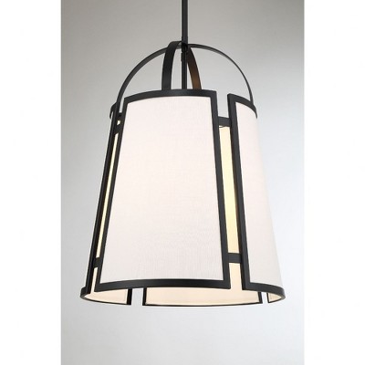 Matte Black 4-Light Pendant with White Linen Shade