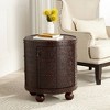Kensington Hill Hadley Rustic Vintage Wood Round Accent Table 21 3/4" Wide with Storage Shelf Brown Petition Leather Embossed Pattern for Living Room - 2 of 4