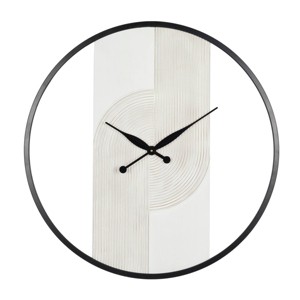 31"x30" Wood Geometric Art Deco Inspired Line Art Wall Clock with Black Accents White - Novogratz: Silent Mechanism, Indoor Use - 1 of 4