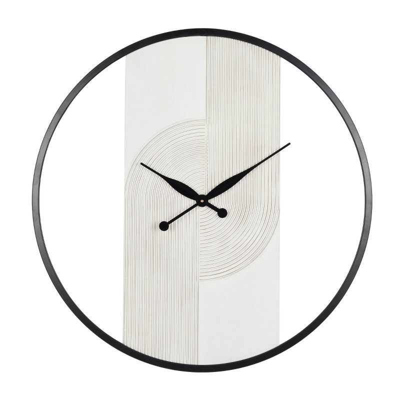 31&#34;x30&#34; Wood Geometric Art Deco Inspired Line Art Wall Clock with Black Accents White - Novogratz, 1 of 6
