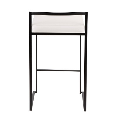 Set of 2 White Faux Leather and Metal Counter Stools