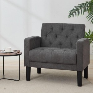 TYBOATLE Tufted Black Leather Accent Chair, Mid-Century Armchair for Office, Living Room, Bedroom - 1 of 4
