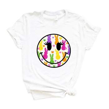 Simply Sage Market Women's Marshmallow Bunny Smiley Short Sleeve Graphic Tee - M - White