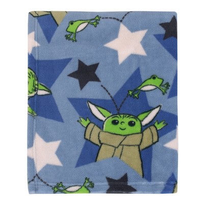 Star Wars The Child Cutest in the Galaxy Blue Green and Gray Grogu Stars and Hover Pod Super Soft Toddler Blanket